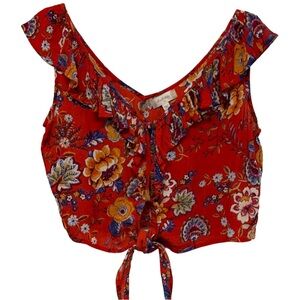 Altar’d State Red Floral Ruffle Crop Top Medium